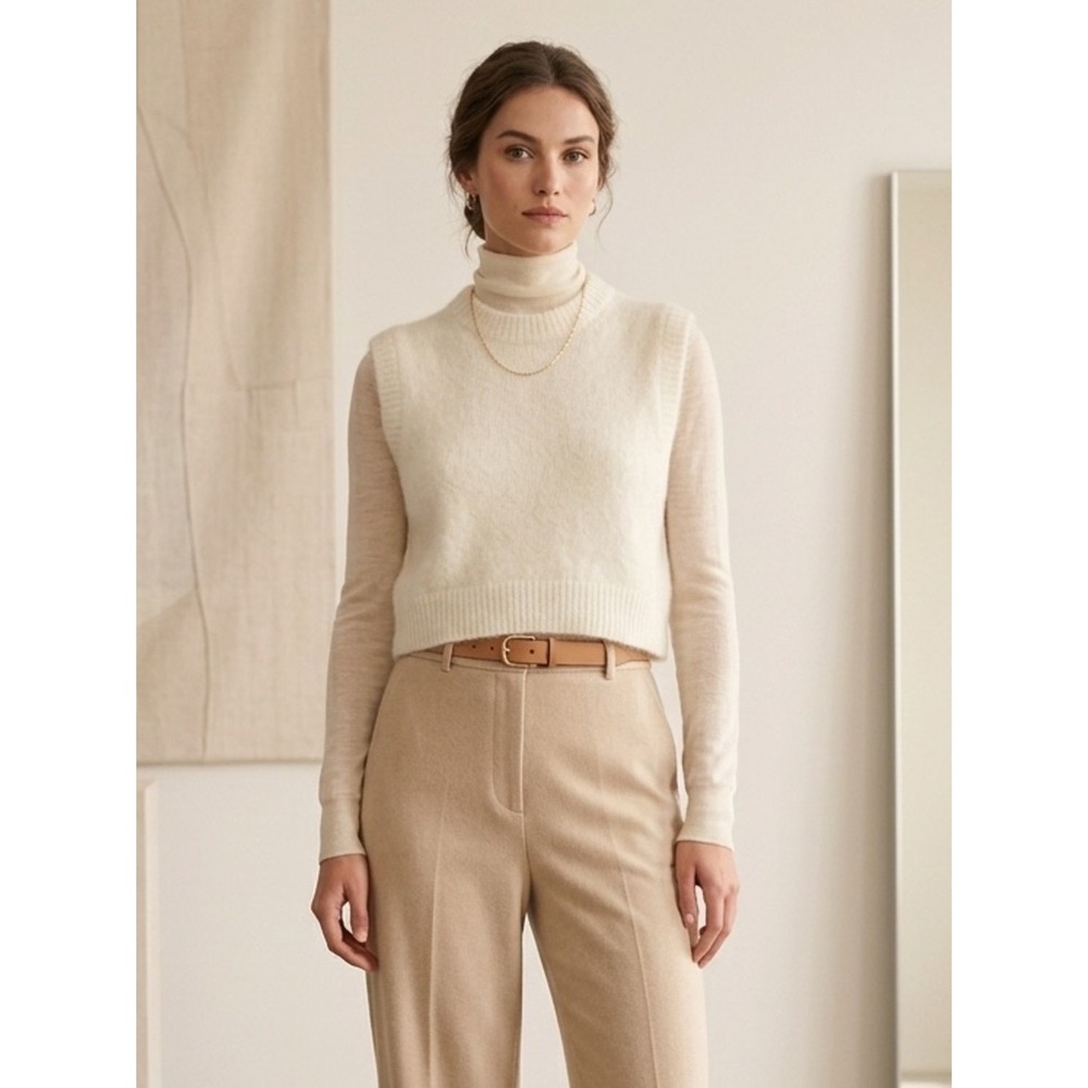 Sezane Off-White Alpaca Merino Wool Shrunken Sweater Vest M Minimalist Chic